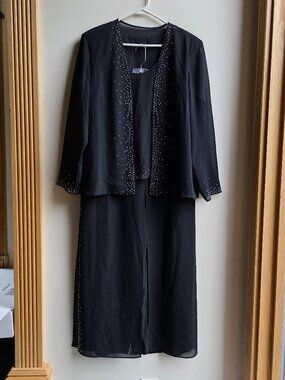 R & M Richards By Karen Kwong Black 2-Piece Palazzo Pants Set Size 14 Petite